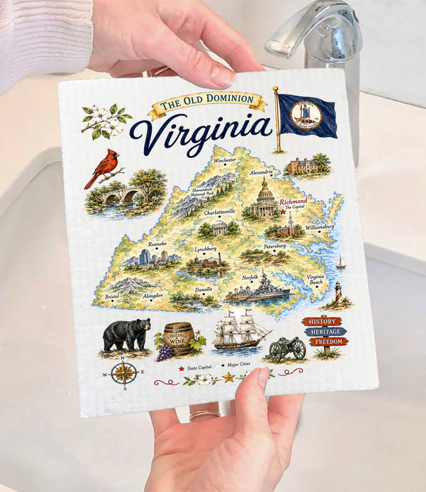 Virginia State Map Landmark Swedish Dishcloth