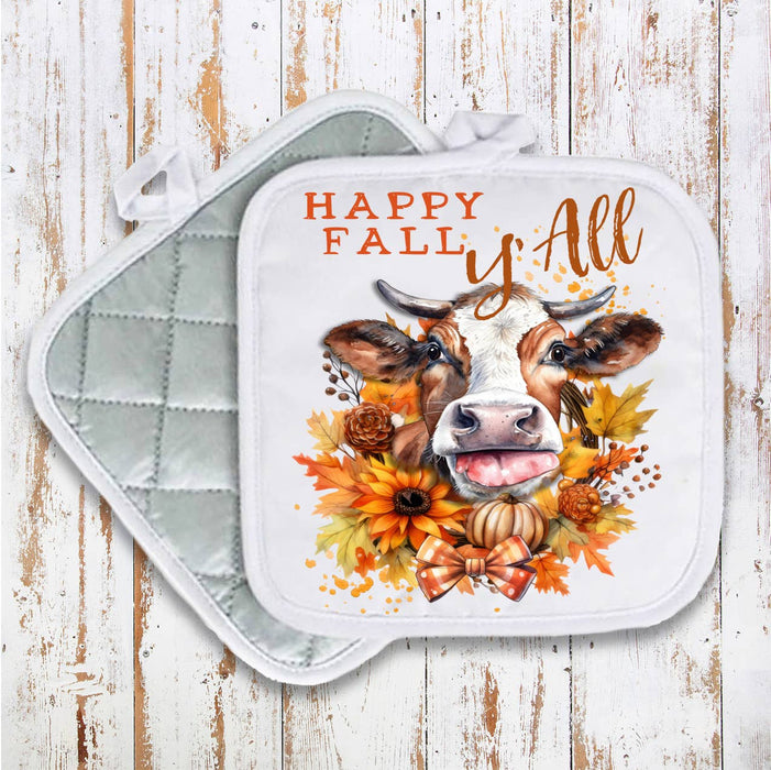 Autumn Happy Fall Y'All Cow Pot Holder Oven Mitt
