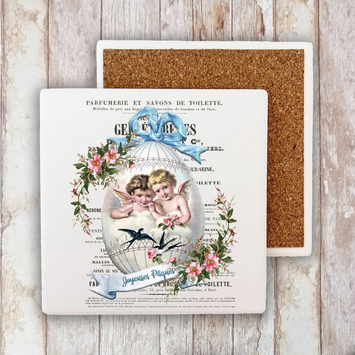 Vintage French Happy Easter Egg Stone Coaster