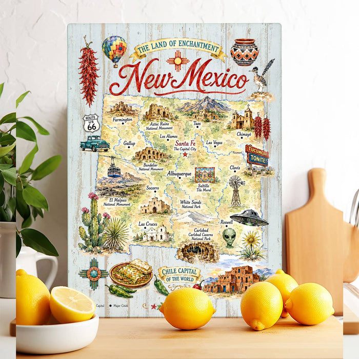 New Mexico State Map Landmark Glass Cutting Board