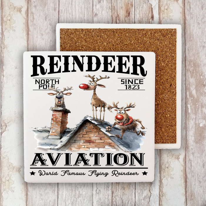 Christmas Reindeer Aviation Flying Stone Coaster