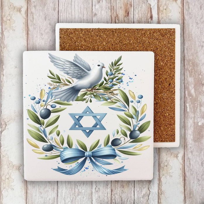 Hanukkah Olive Branch Dove Stone Coaster