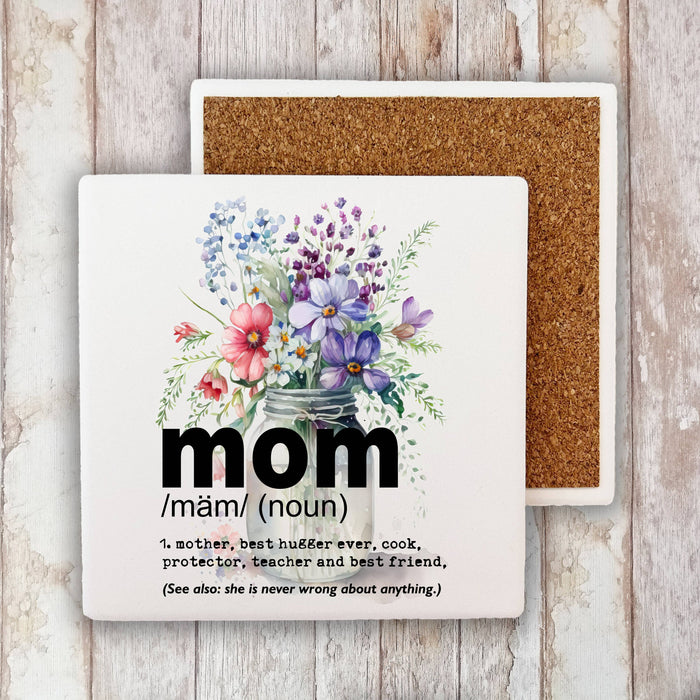 Mom Mother Definition Flowers Stone Coaster