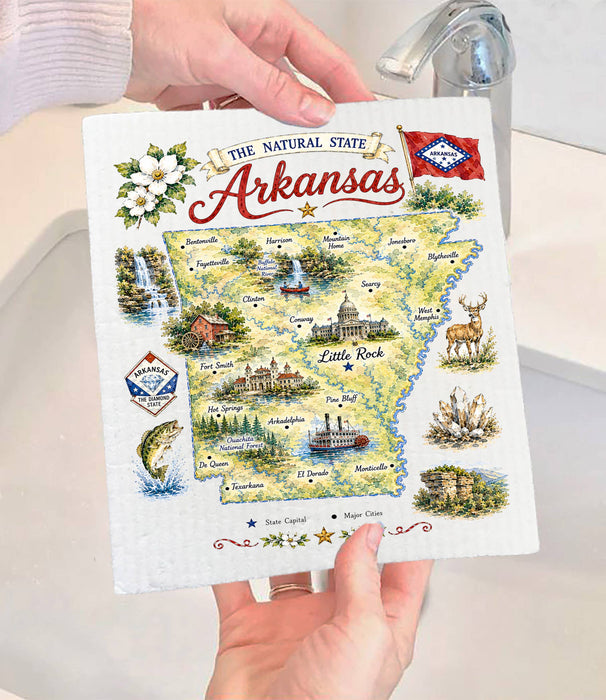 Arkansas State Map Landmark Swedish Dishcloth