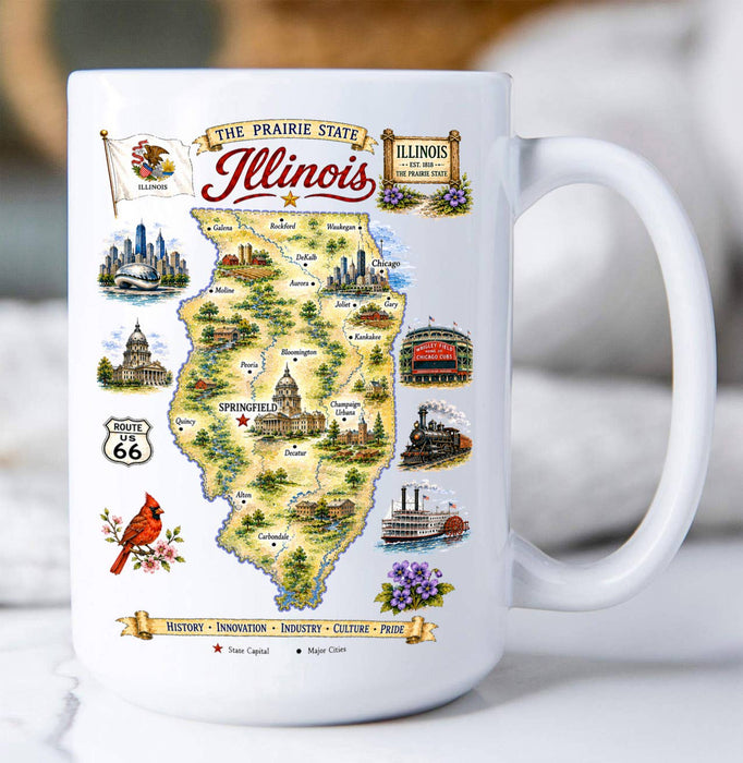 Illinois State Map Landmark Coffee Mug