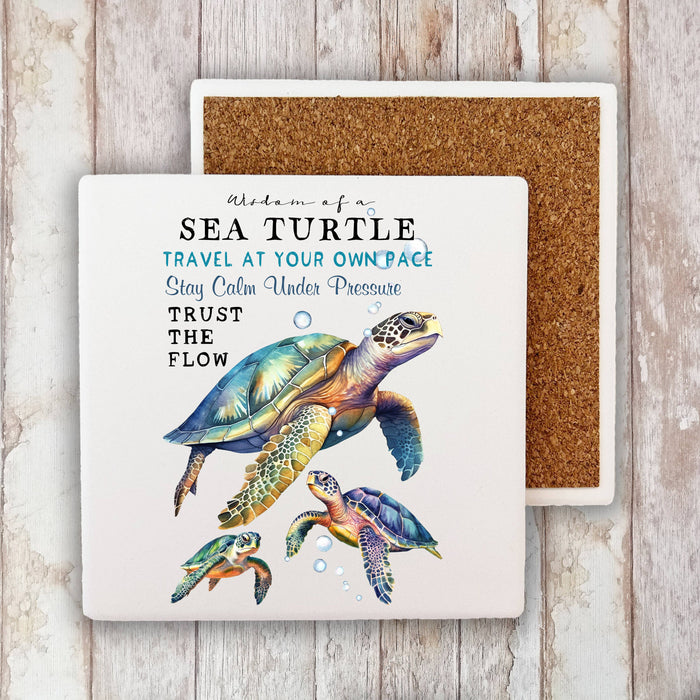 Coastal Sea Turtle Wisdom Ocean Stone Coaster