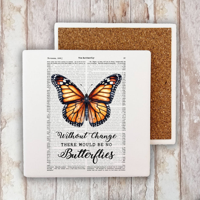 Vintage Monarch Butterfly Quote Stone Coaster