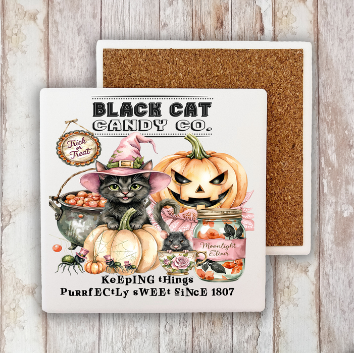 Halloween Black Cat Candy Company Stone Coaster