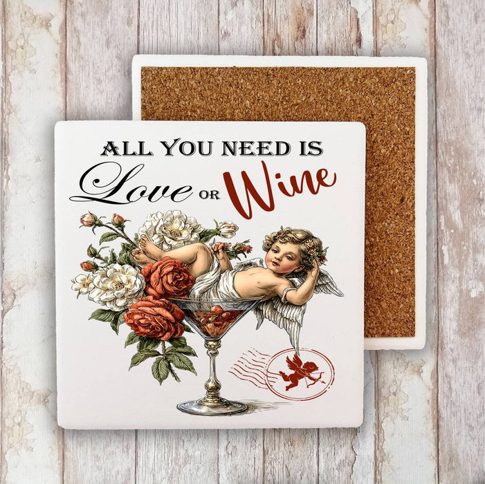 All I need is Love or Wine Cupid Stone Coaster