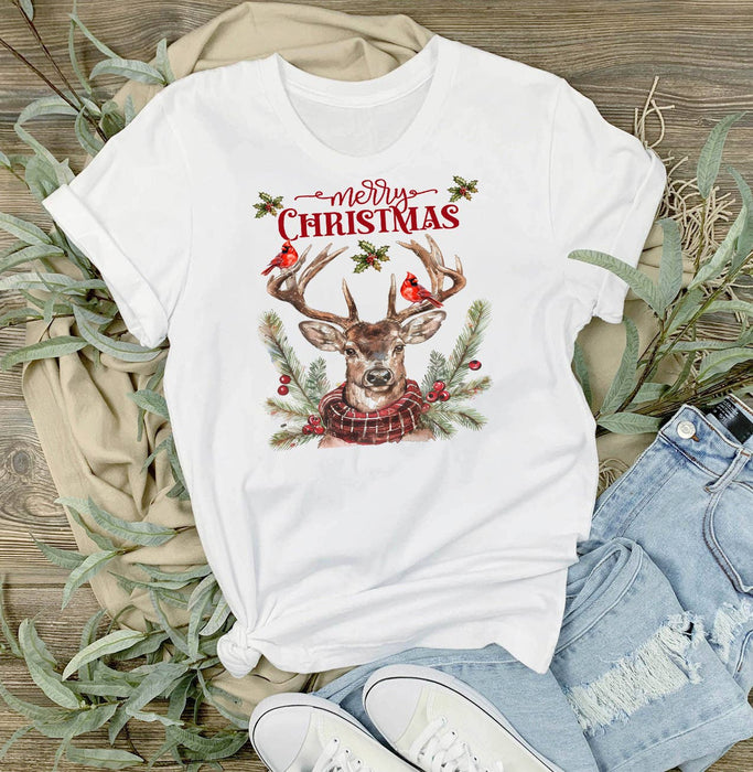 Christmas Reindeer Red Cardinals T-Shirt