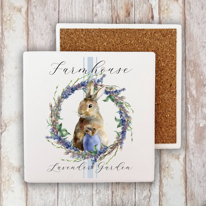 Easter Farmhouse Lavender Bunny Cotton Stone Coaster