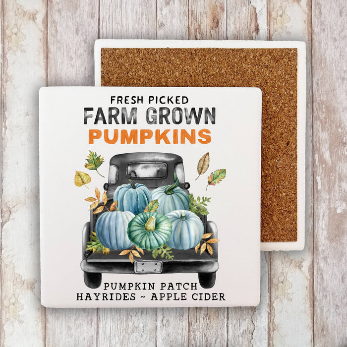 Fall Autumn Pumpkin Truck Farm Stone Coaster
