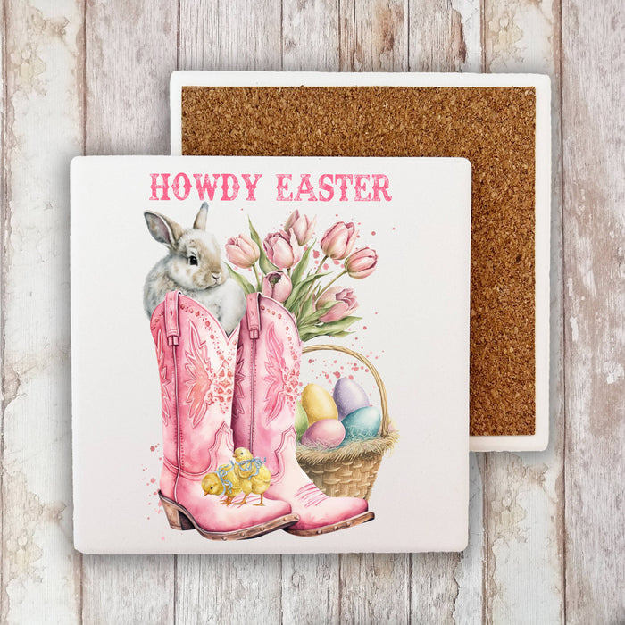 Howdy Easter Cowboy Boots Western Stone Coaster