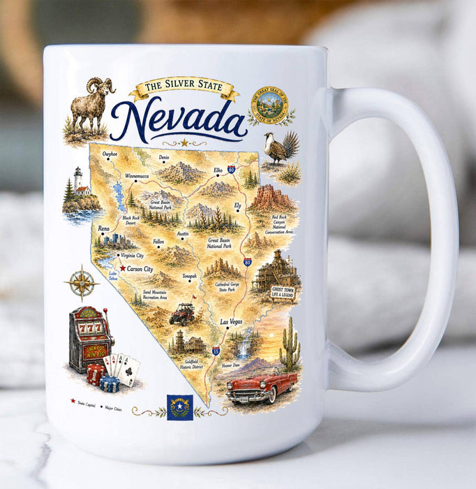 Nevada State Map Landmark Coffee Mug