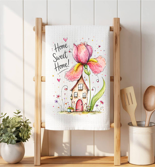 Home Sweet Home Spring Flowers Waffle Weave Towel