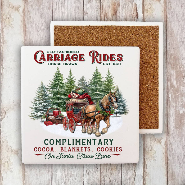 Christmas Carriage Rides Horses Stone Coaster