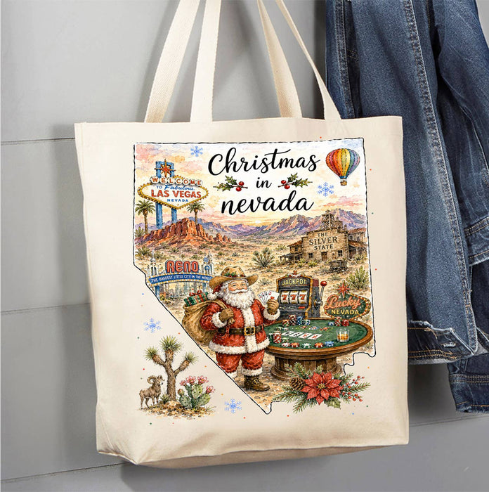 Christmas in Nevada State Map Canvas Tote Bag