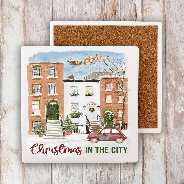 Christmas in the City Houses Stone Coaster