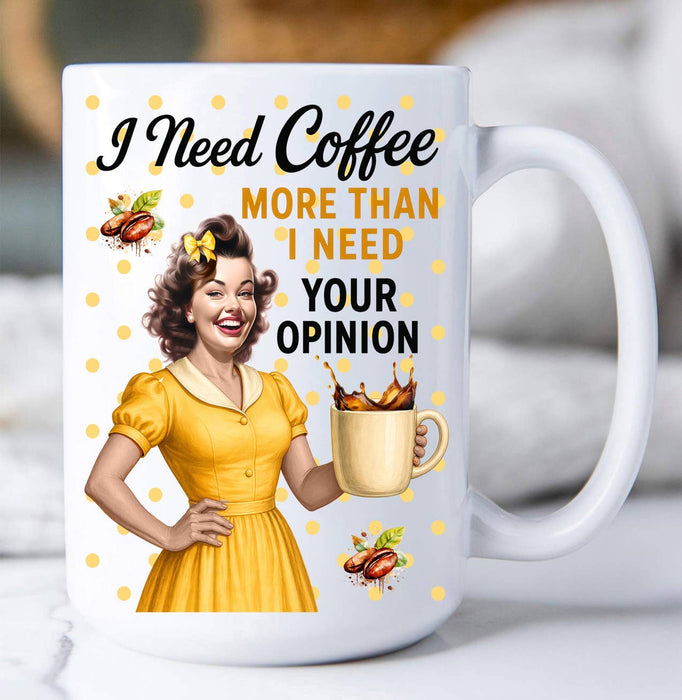 Retro Funny Need Coffee Not Opinion Coffee Mug