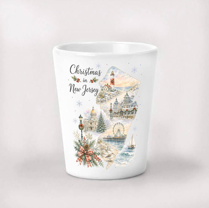 Christmas in New Jersey State Map Shot Glass