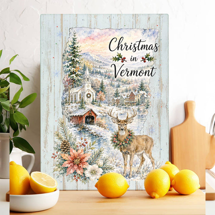 Christmas in Vermont State Map Glass Cutting Board