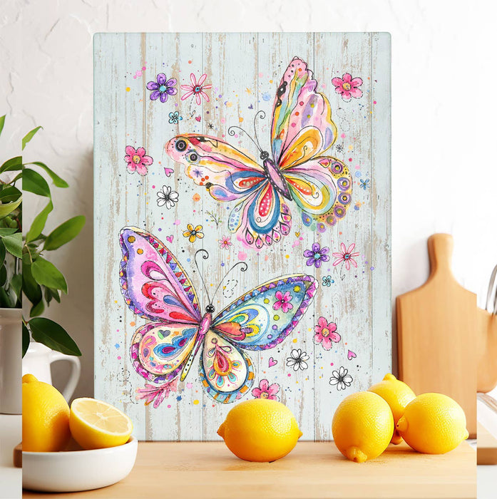 Whimsical Colorful Butterflies Glass Cutting Board