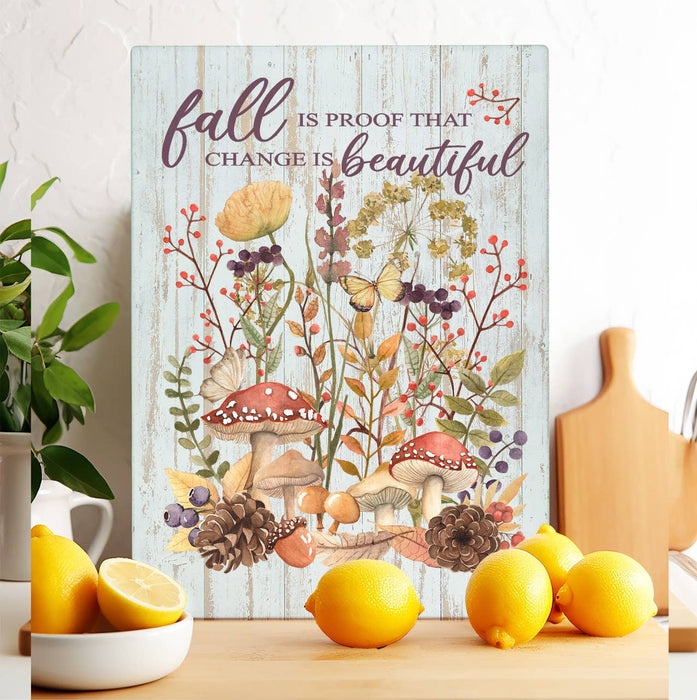 Fall is Beautiful Wildflower Mushroom  Glass Cutting Board