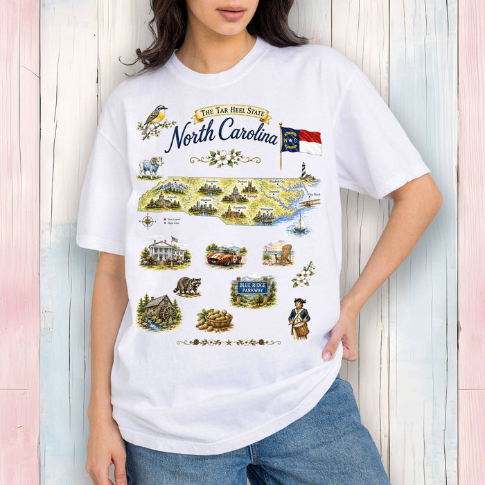 North Carolina State Map Landmark T-Shirt