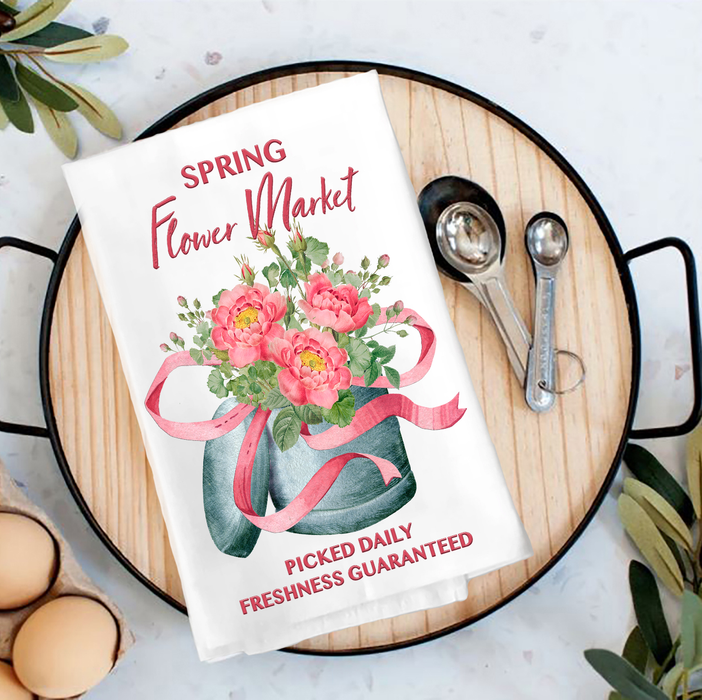 Pink Spring Flowers Tea Towel