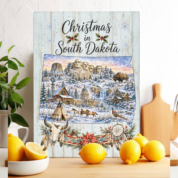 Christmas in South Dakota State Map Glass Cutting Board