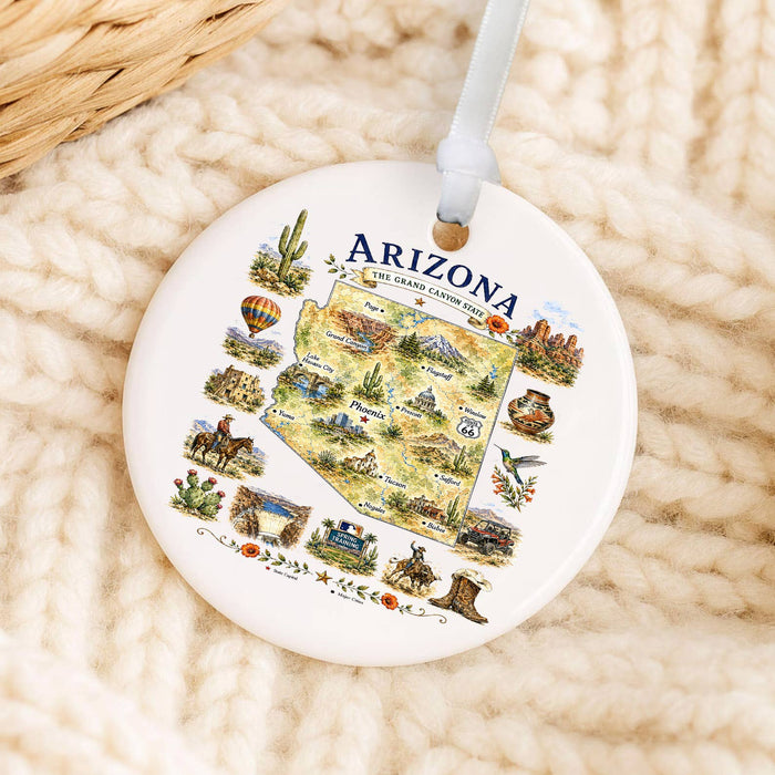 Arizona State Map Landmark Ornament