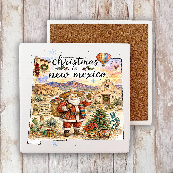 Christmas in New Mexico State Map Stone Coaster