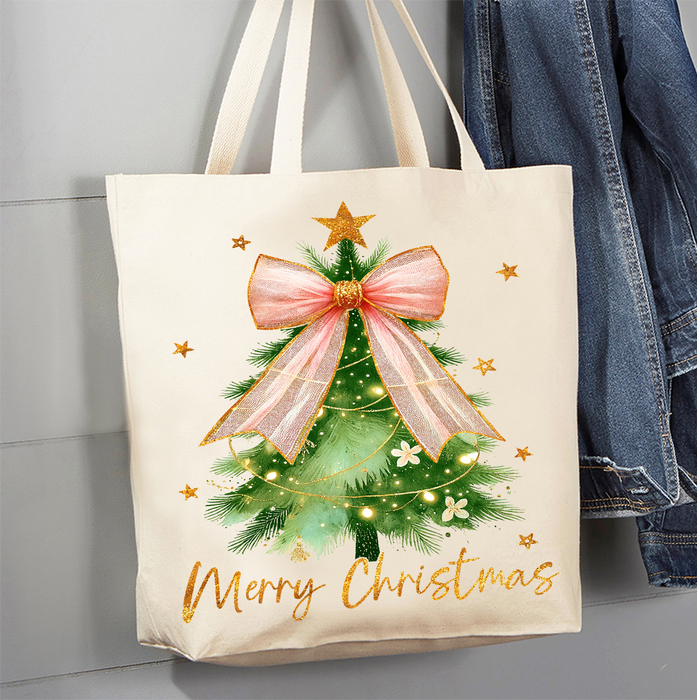 Merry Christmas tree Bow Gold  Canvas Tote Bag