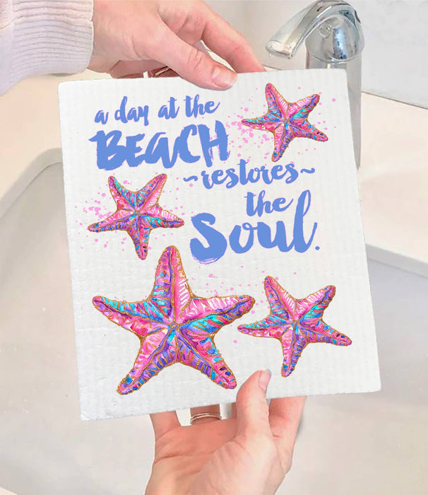 Day at beach restores Soul Starfish Swedish Dishcloth