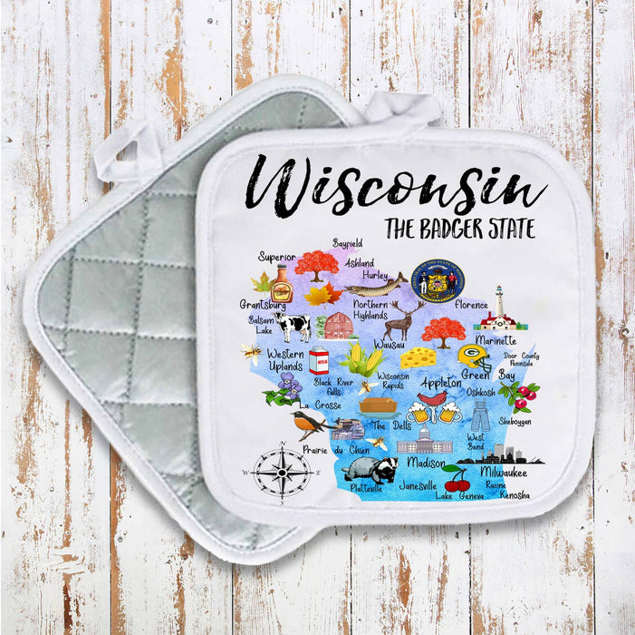Wisconsin State Map Souvenir Pot Holder Oven Mitt