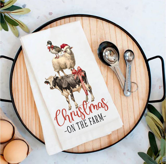 Christmas on the Farm Animals Tea Towel