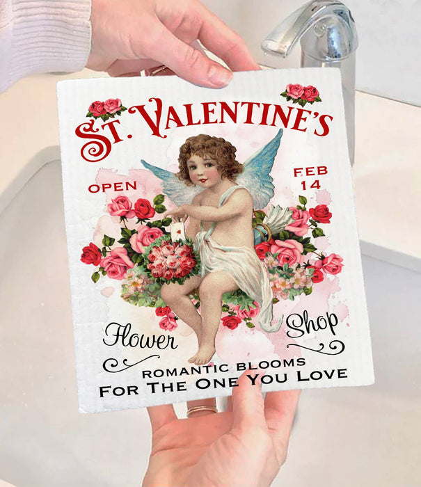Vintage Cupid Angel St. Valentine's Swedish Dishcloth