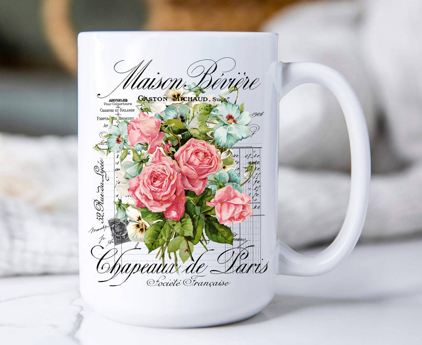 Vintage French Roses Paris 15 oz Coffee Mug