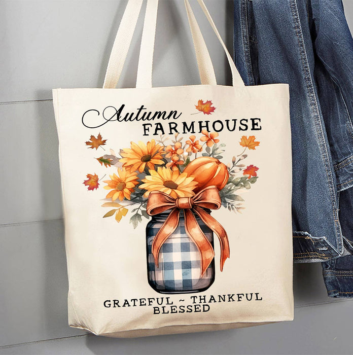 Autumn Farmhouse Grateful Bless Canvas Tote Bag