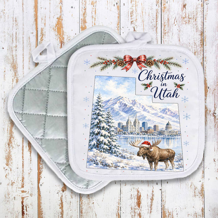 Christmas in Utah State Map Pot Holder