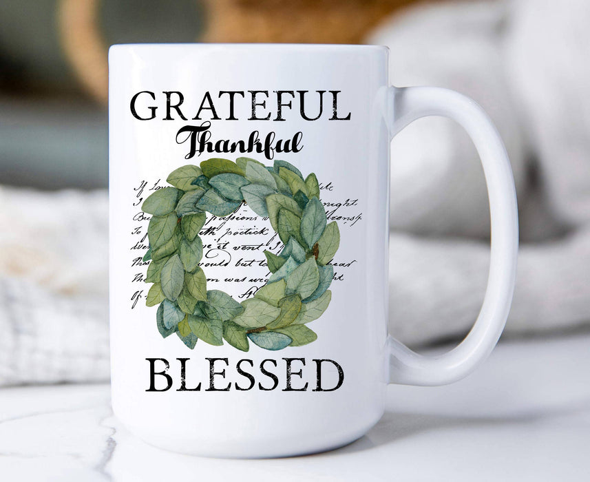 Grateful Thankful Blessed Wreath Coffee Mugs