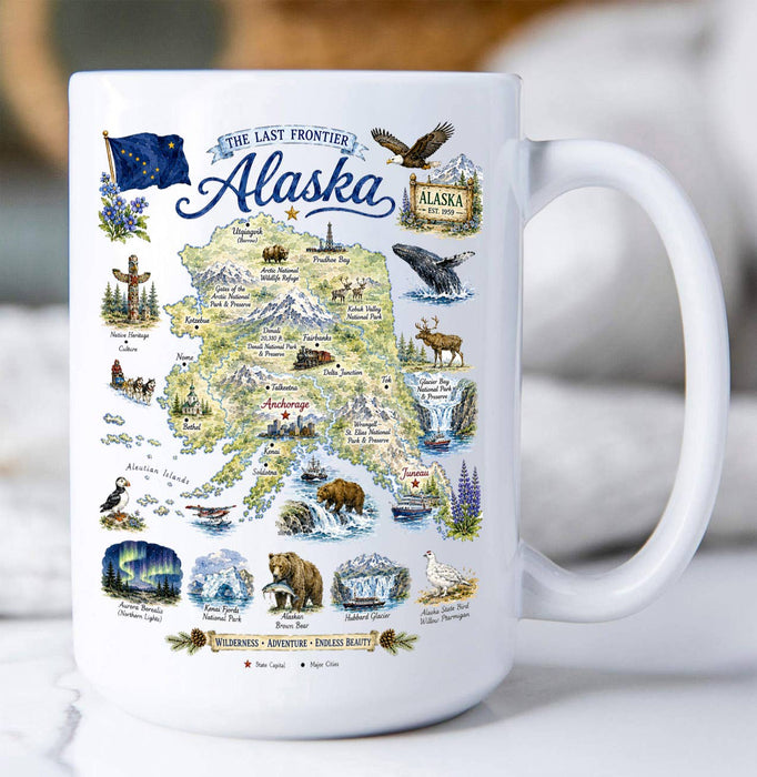 Alaska State Map Landmark Coffee Mug