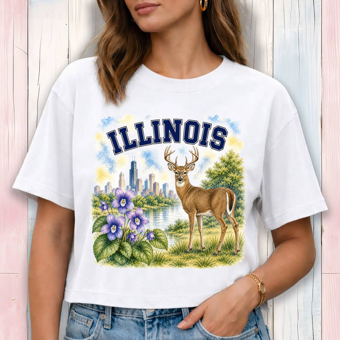 Illinois State Bird and Animal Cropped T-Shirt