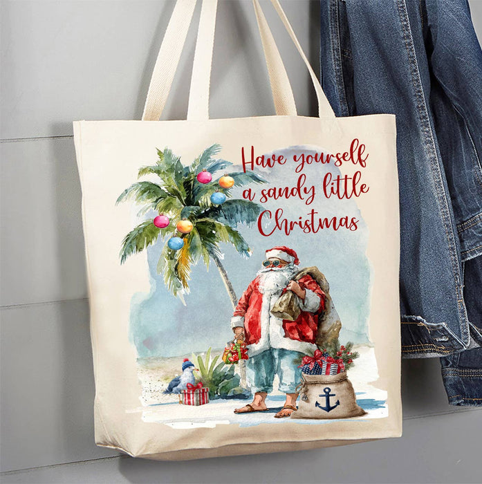 Have a Sandy Christmas Santa Beach Canvas Tote Bag