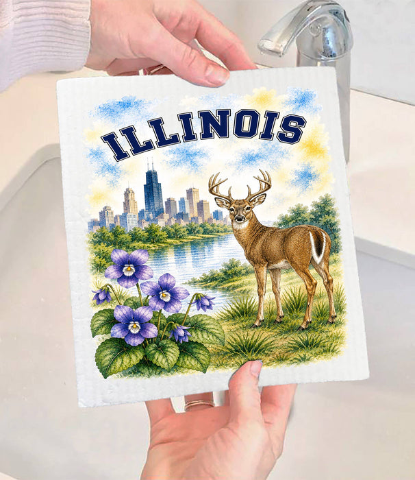 Illinois State Bird and Animal Swedish Dishcloth