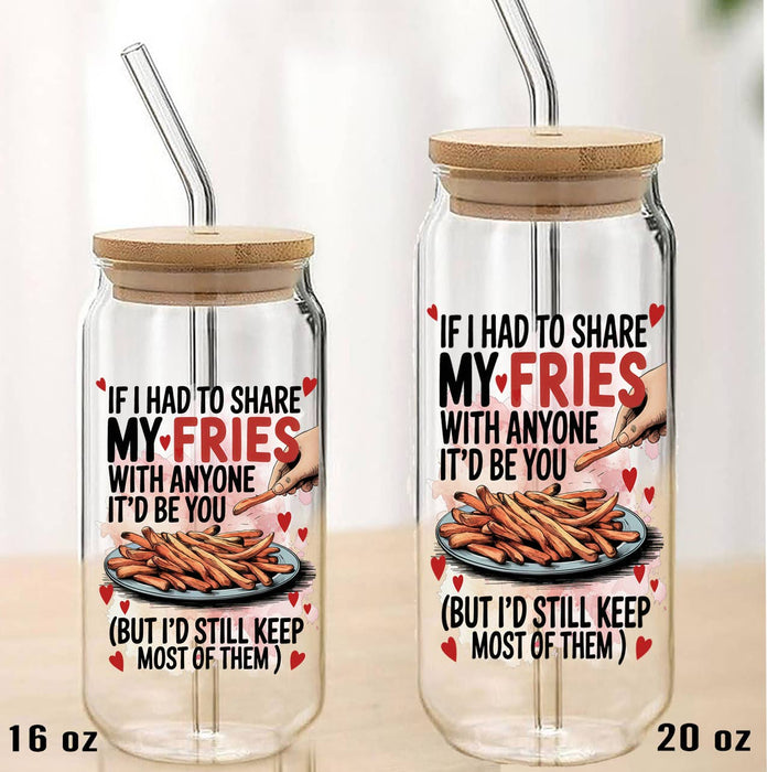 Share My Fries Love Valentine Can Glass with Lid Straw