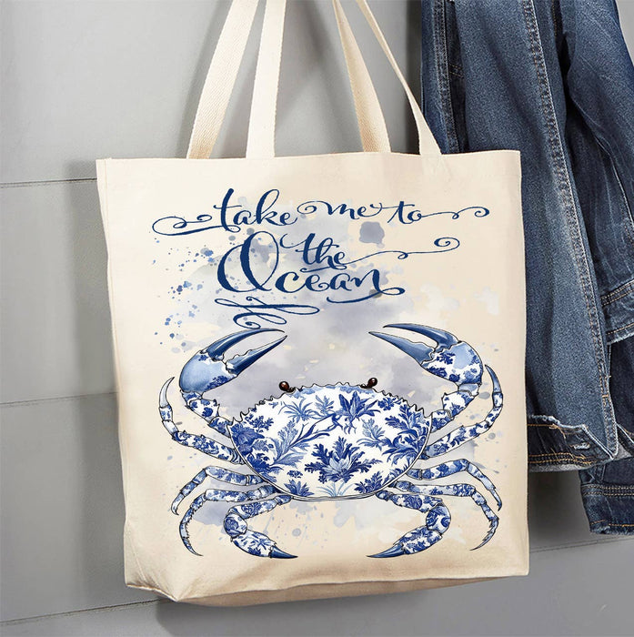 Chinoiserie Crab Take me to Ocean Canvas Tote Bag