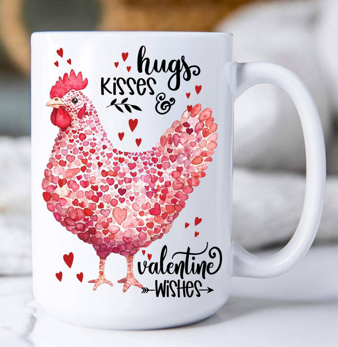 Valentine Chicken Hugs Kisses Coffee Mug