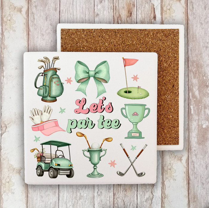 Golf Let's Par tee Stone Coaster