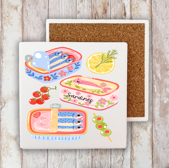 Cute Sardines in Tin fish Coastal Stone Coaster